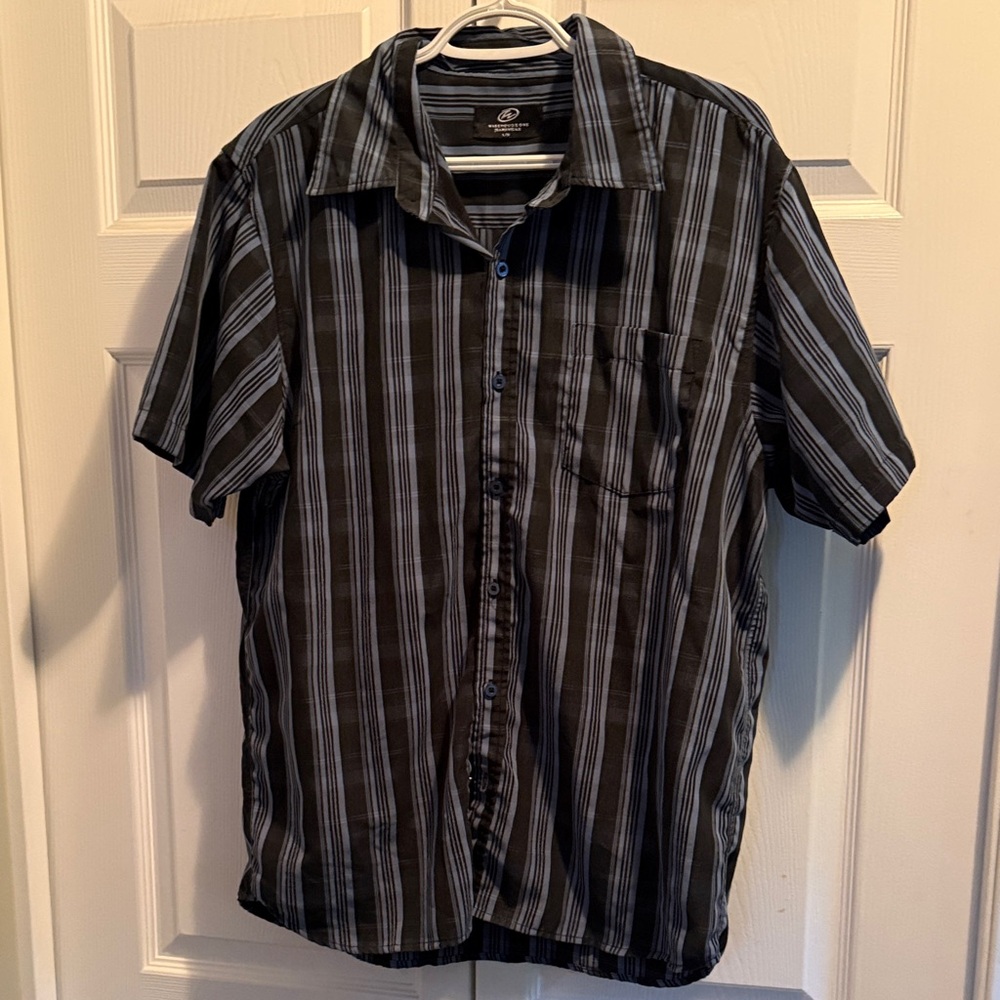 Men's Black and Gray Striped Button-Down Shirt